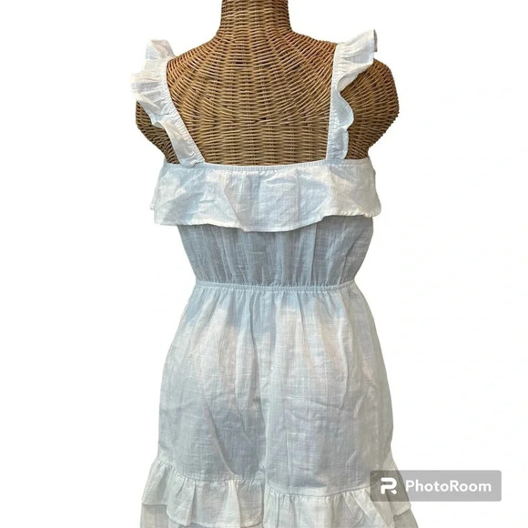 Lightweight Cotton Ivory Ruffle Square Neck Sleeveless Mini Dress Size Large - Picture 2 of 9